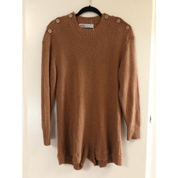 NEW Free People FP Beach Forever Sweater Romper Bran Brown Knit Short Buttons XS - Picture 3 of 6